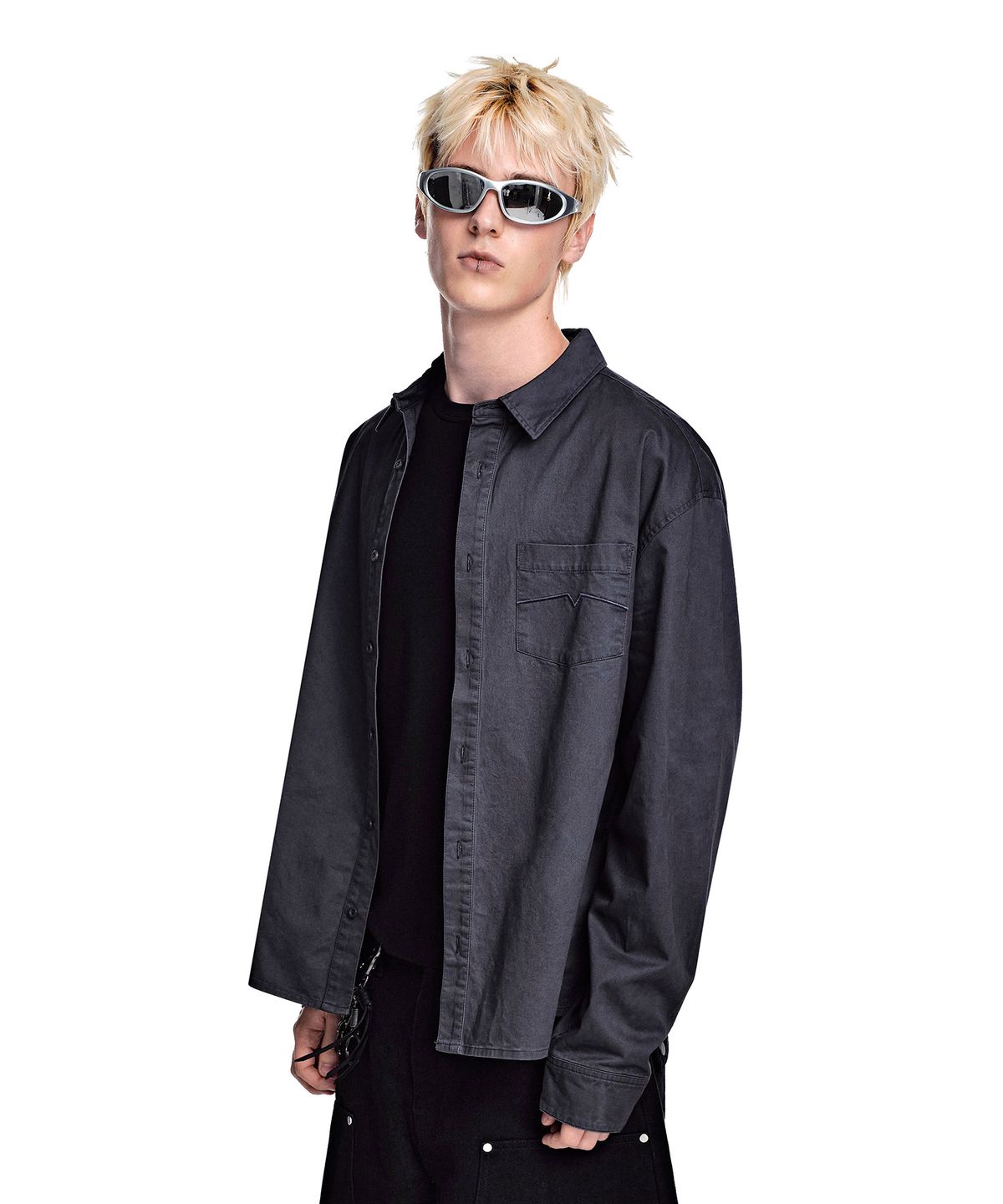 세컨모놀로그(SECONDMONO) [옷미새 미홀 콜라보]Washed Panel Shirt [CHARCOAL]_SESH032CHARCOAL