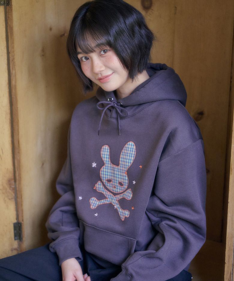Sleepy Rabbit 아플리케 자수 후드 티셔츠 AHP1315 (다크브라운)