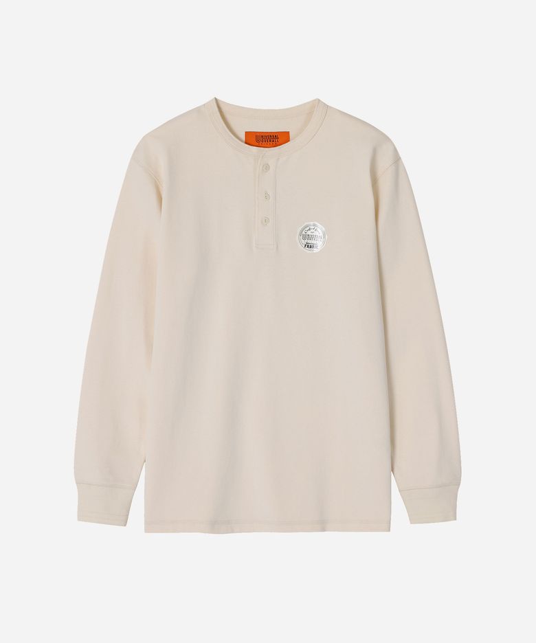 HEAVYWEIGHT HENLEY NECK LONG SLEEVE T-SHIRT IVORY