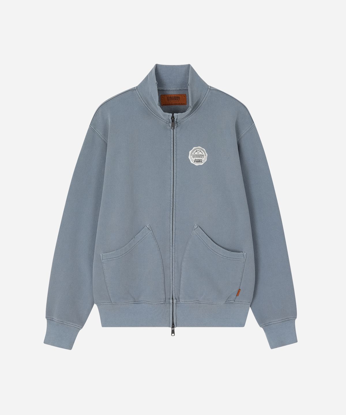 유니버셜 오버롤(UNIVERSAL OVERALL) HIGH NECK ZIP UP SWEAT CARDIGAN SKY BLUE