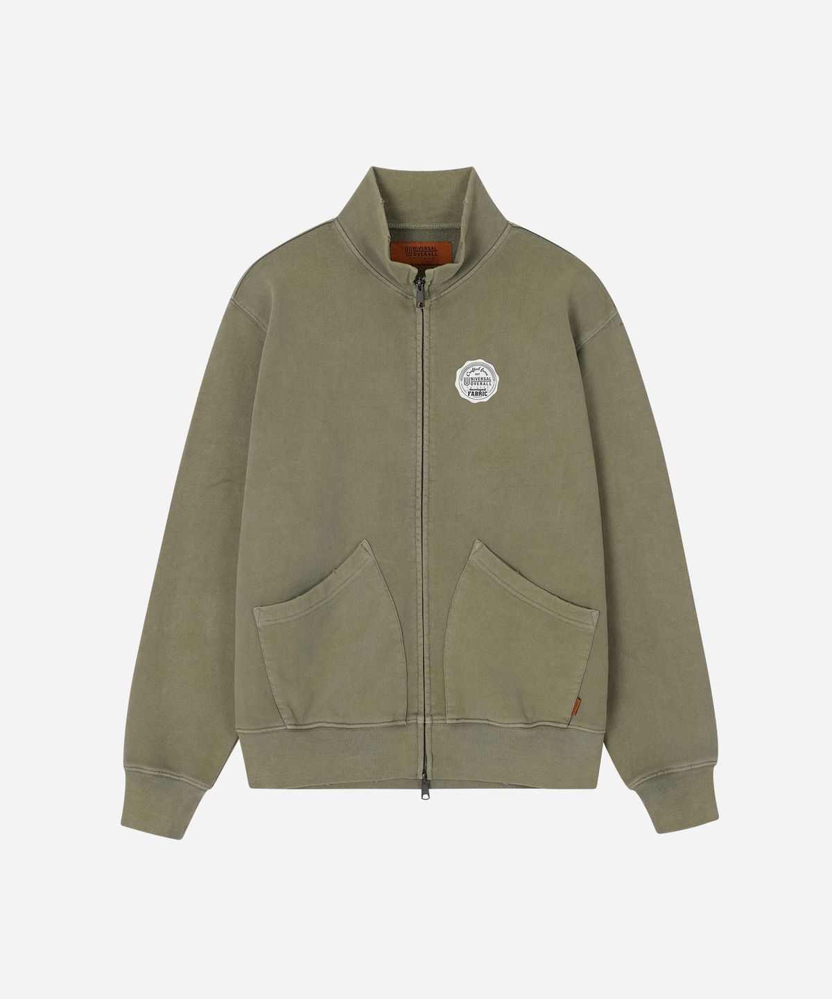 유니버셜 오버롤(UNIVERSAL OVERALL) HIGH NECK ZIP UP SWEAT CARDIGAN OLIVE KHAKI