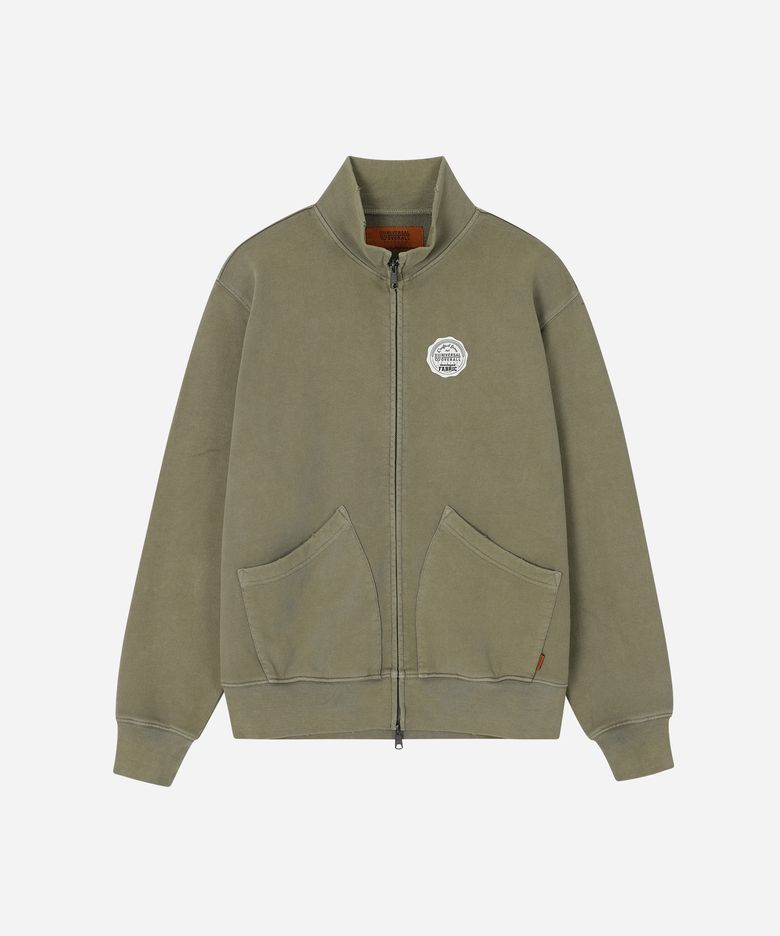 HIGH NECK ZIP UP SWEAT CARDIGAN OLIVE KHAKI