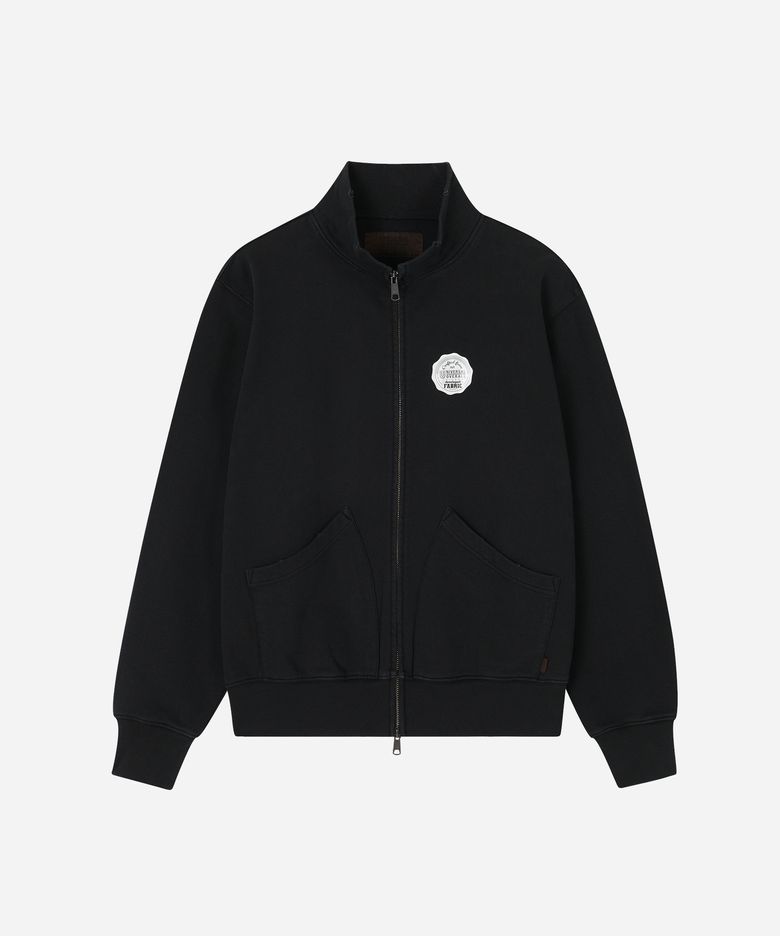 HIGH NECK ZIP UP SWEAT CARDIGAN BLACK