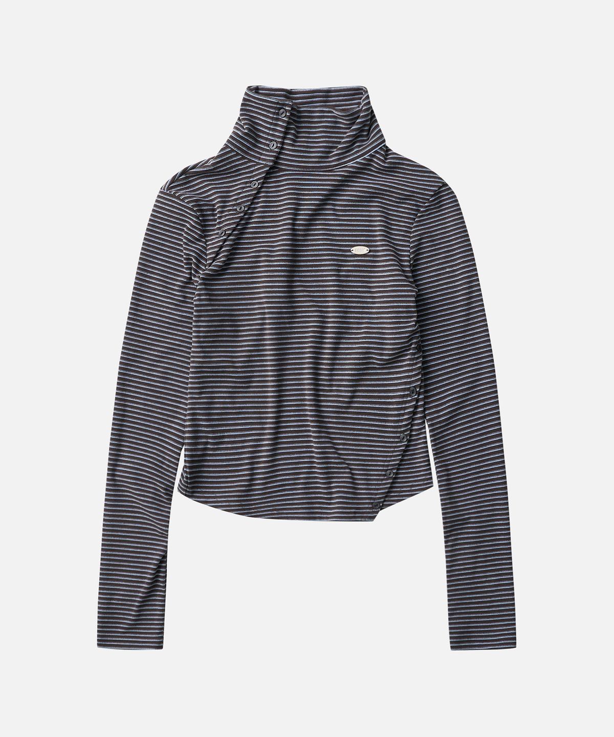 에르에르(ERER) Striped High Neck T-Shirt Charcoal
