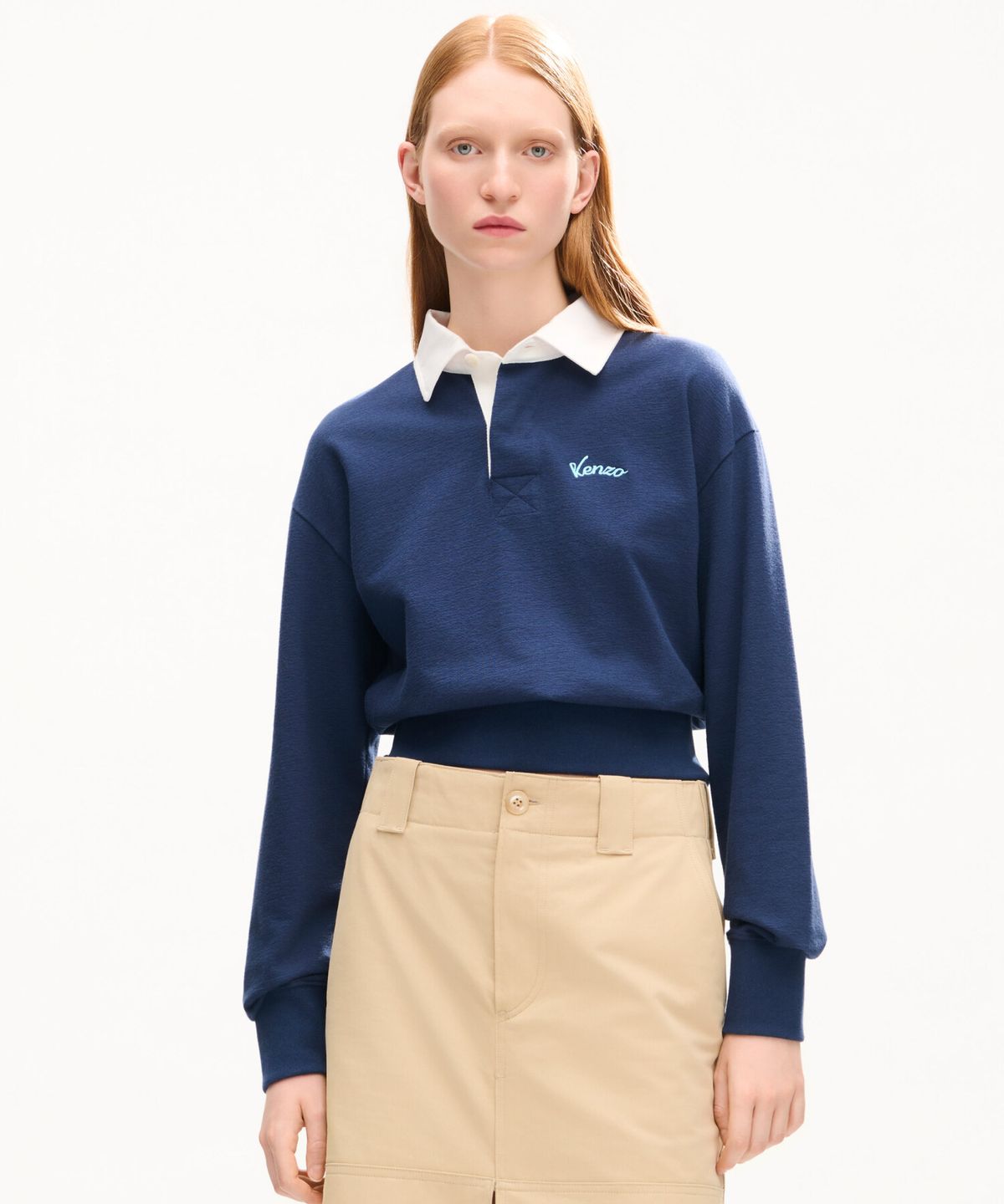 겐조(KENZO) 여성 바시티 롱 슬리브 폴로탑_K266AW1V01DBX