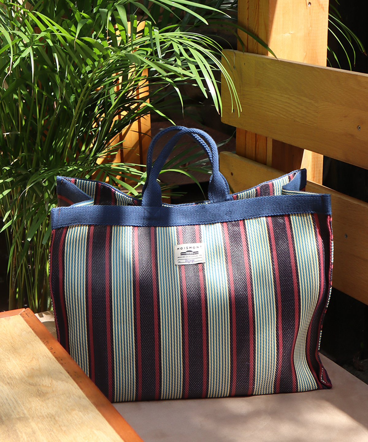 르몽생미셸(LE MONT ST MICHEL) [Moismont] Nylon Striped Tote Bag_Blue