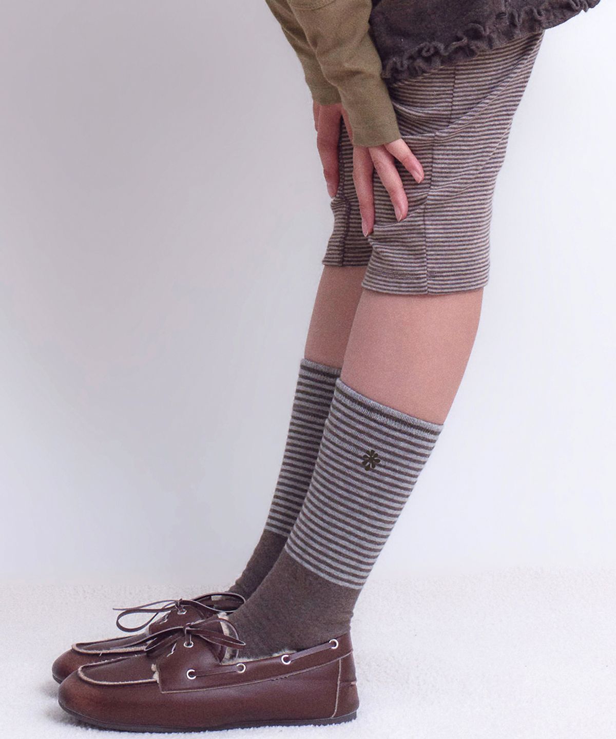 오피쉬(OAFISH) Color Block Striped Socks, Brown