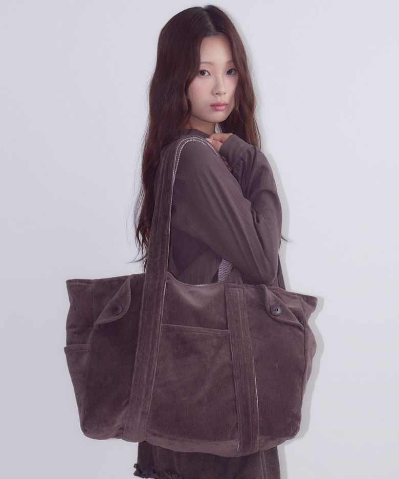 Reversible Corduroy Tote Bag, Brown