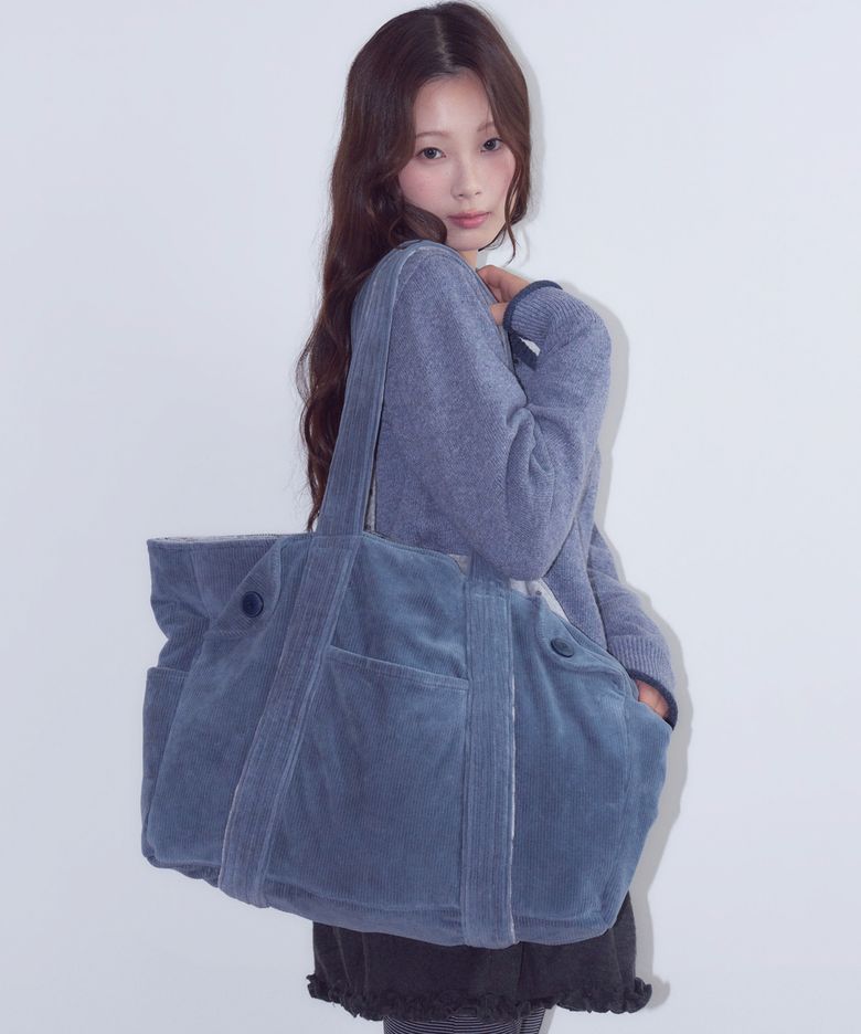 Reversible Corduroy Tote Bag, Teal