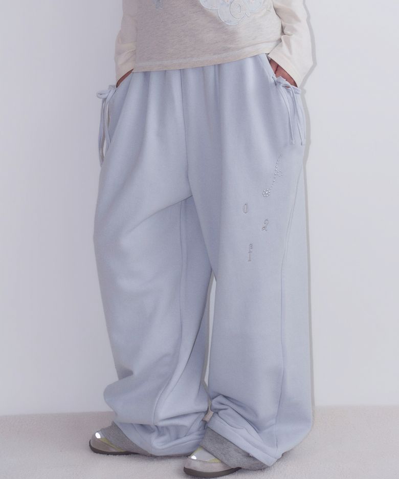 Floral Hotfix Layered Sweatpants, Blue