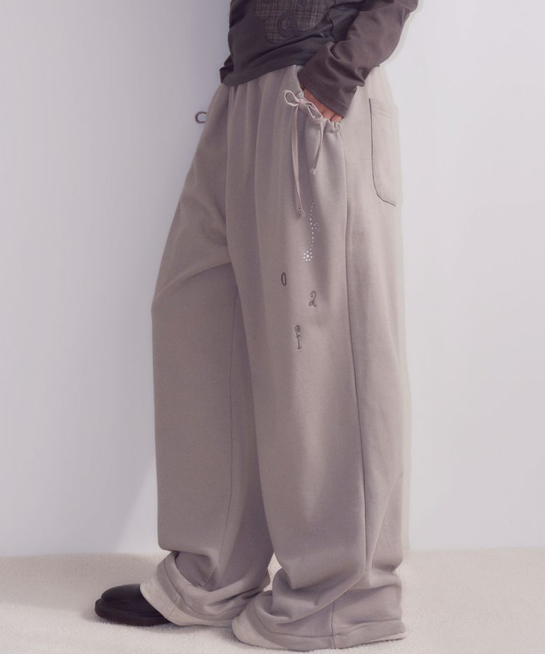 Floral Hotfix Layered Sweatpants, Gray