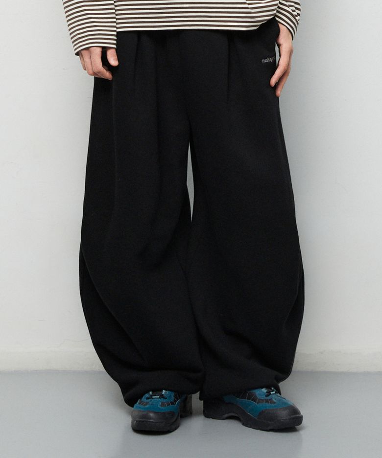 TWO-TUCK WIDE SWEAT PANTS[BLACK]