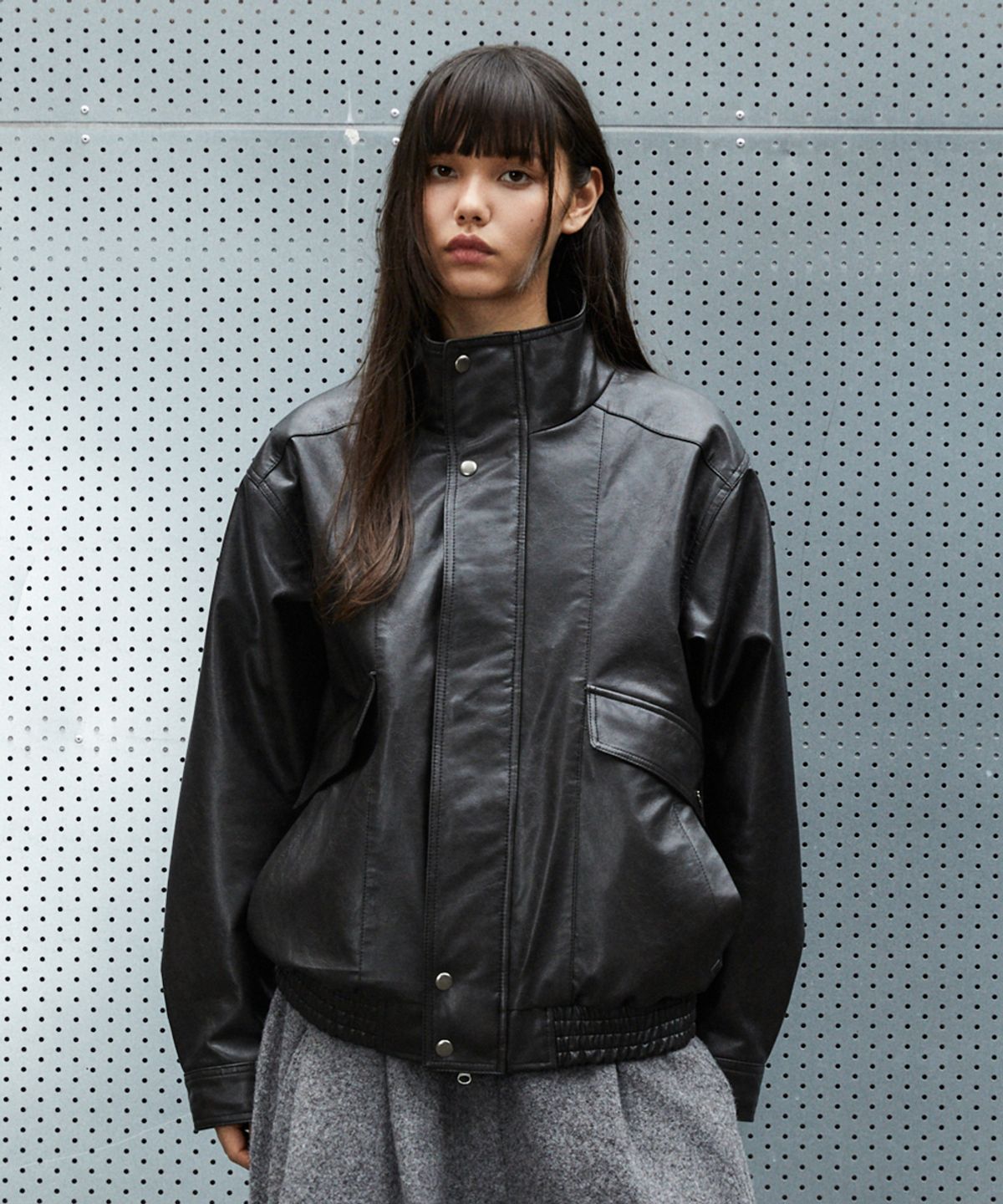 마하그리드(MAHAGRID) FAUX LEATHER BLOUSON JACKET[BLACK]
