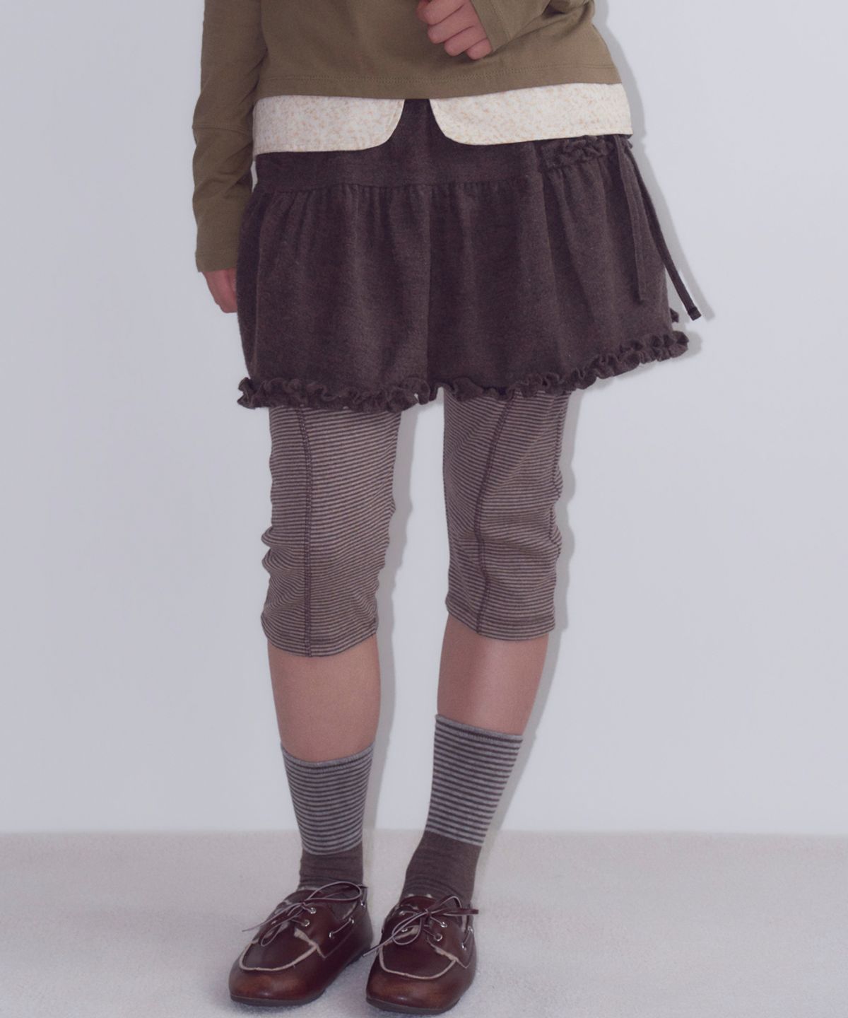 오피쉬(OAFISH) Layered Ruffle Skirt, Brown