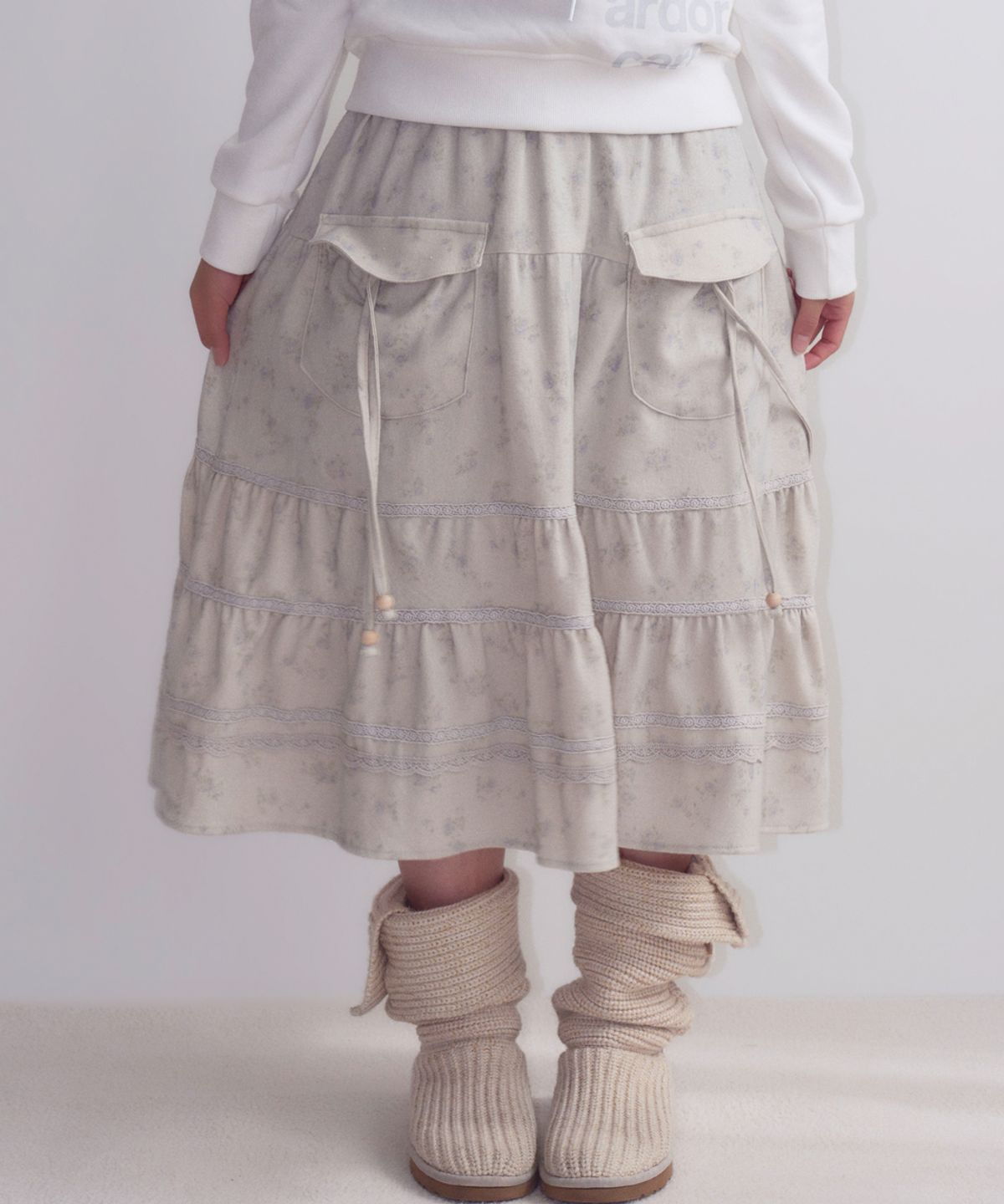 오피쉬(OAFISH) Lace Shirring Pocket Skirt, Khaki