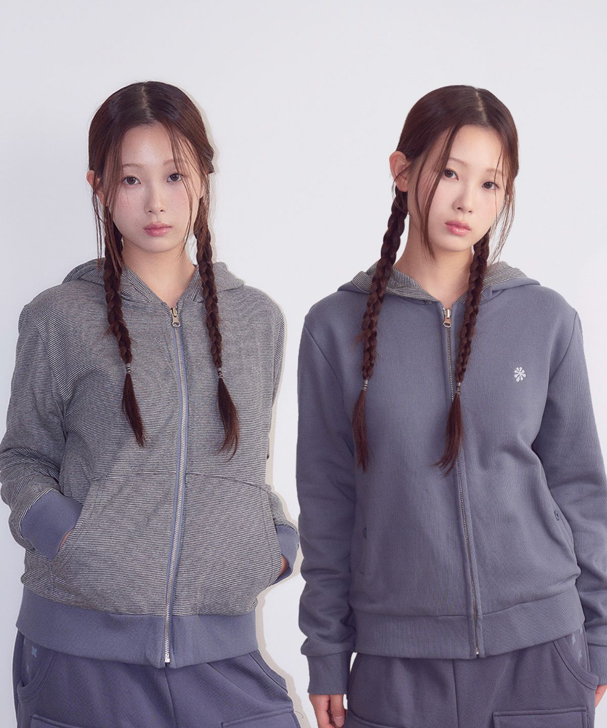 오피쉬(OAFISH) Flower Button Reversible Hoodie Zip Up, Blue