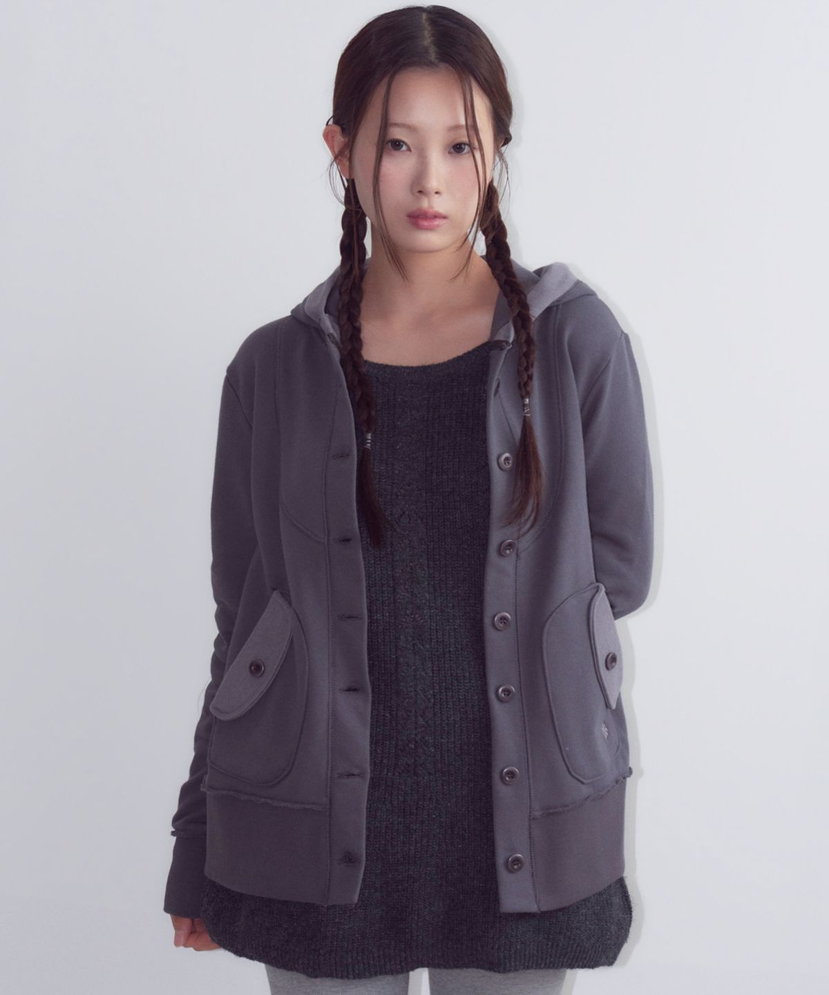 오피쉬(OAFISH) Button Up Hooded Jacket, Charcoal