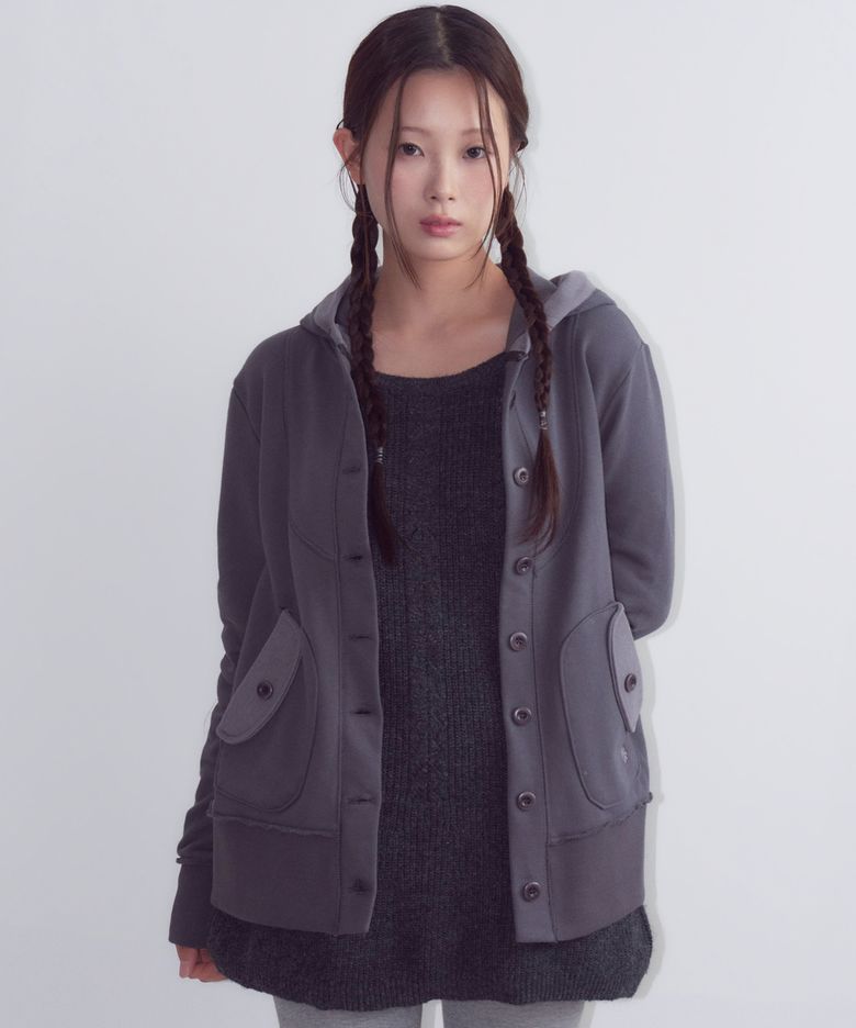 Button Up Hooded Jacket, Charcoal