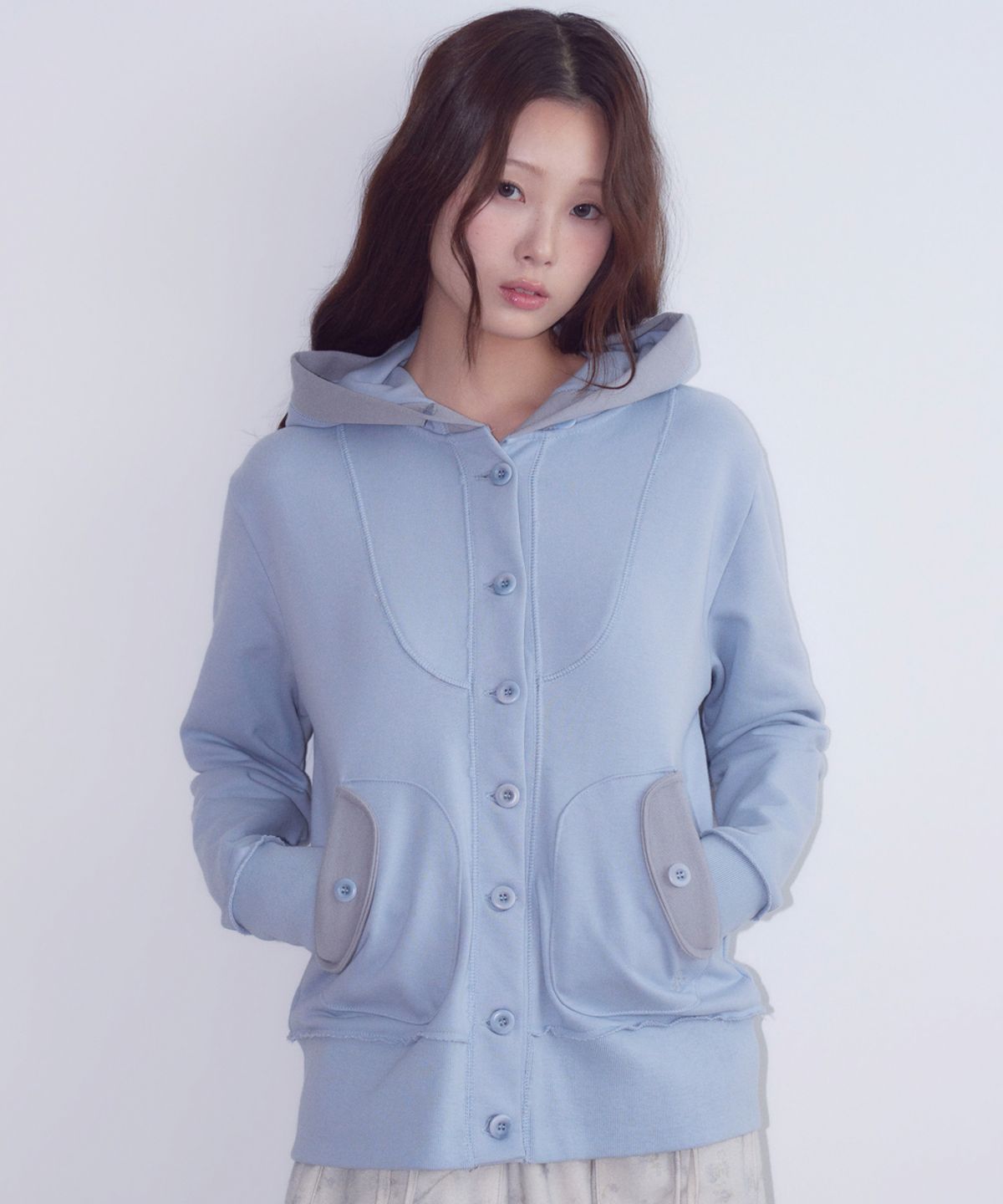 오피쉬(OAFISH) Button Up Hooded Jacket, Sky blue