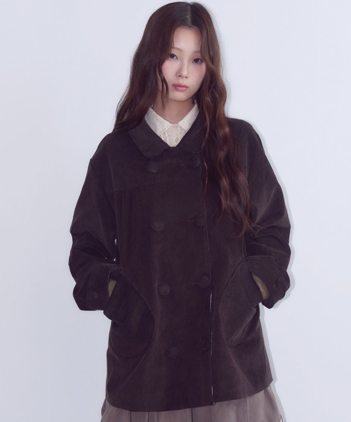오피쉬(OAFISH) Double Button Corduroy Coat, Burgundy