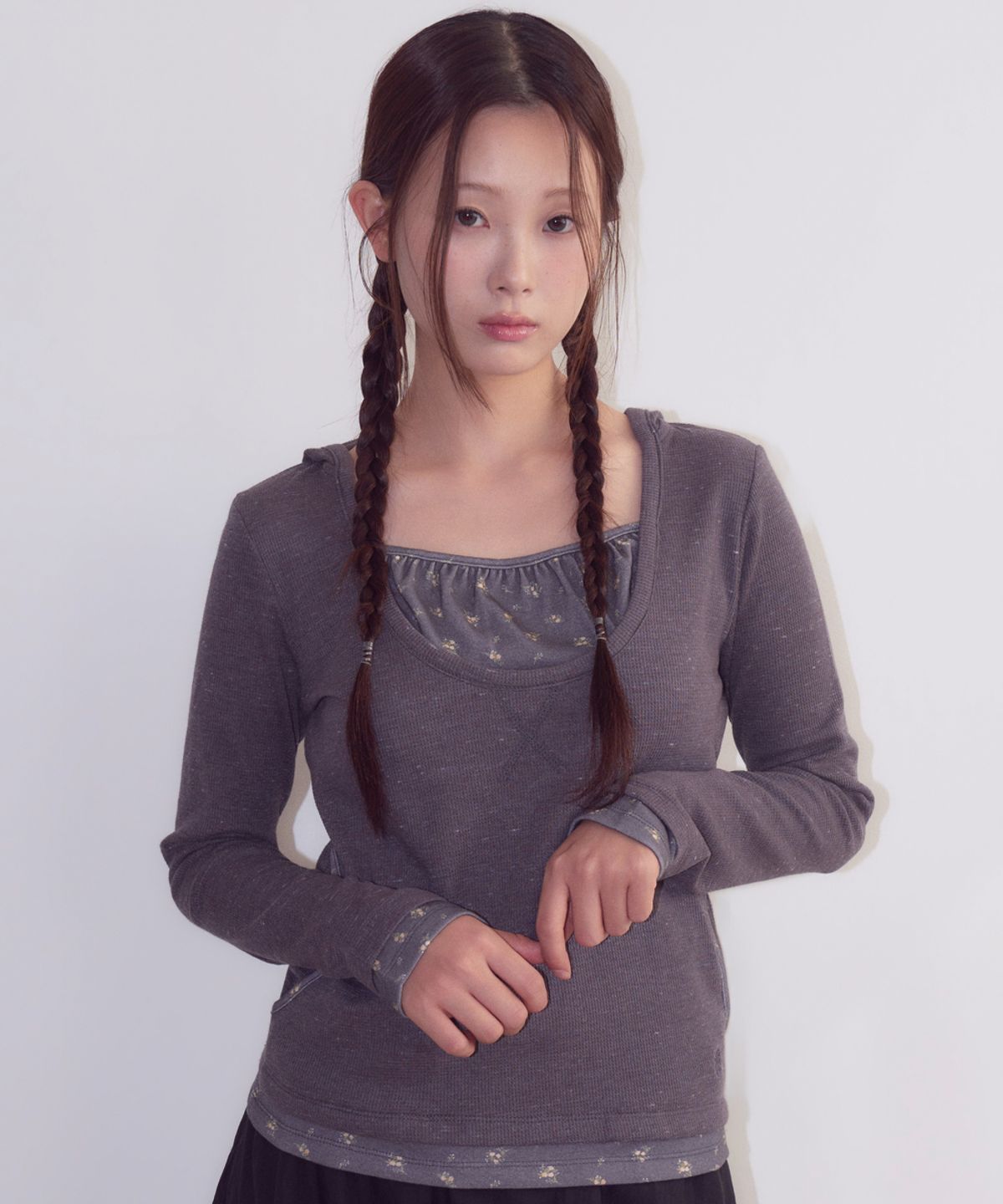 오피쉬(OAFISH) Layered Waffle Hoodie, Charcoal