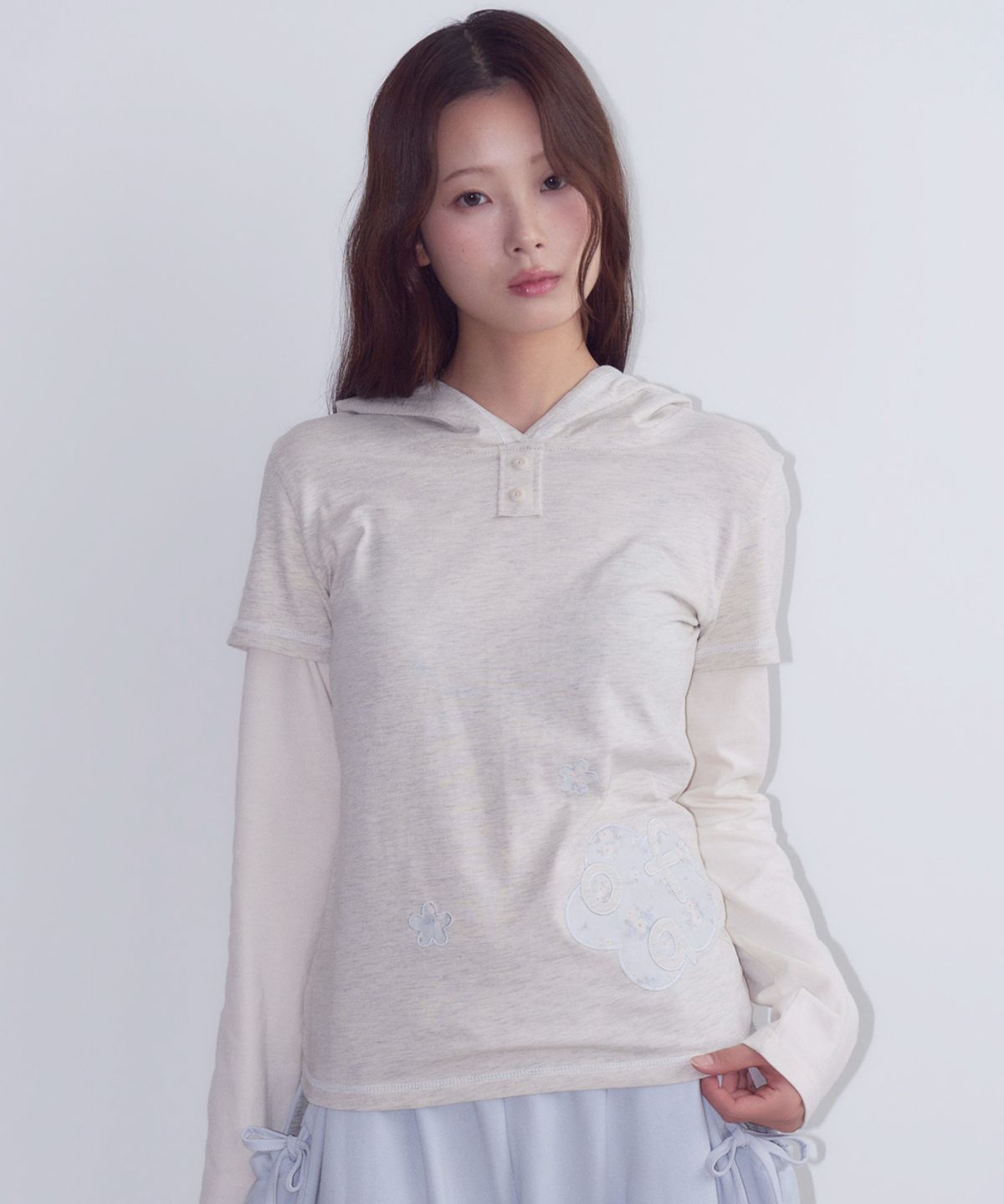 오피쉬(OAFISH) Flower Layered Hoodie, Oatmeal