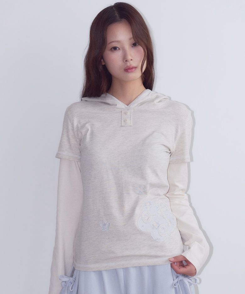Flower Layered Hoodie, Oatmeal