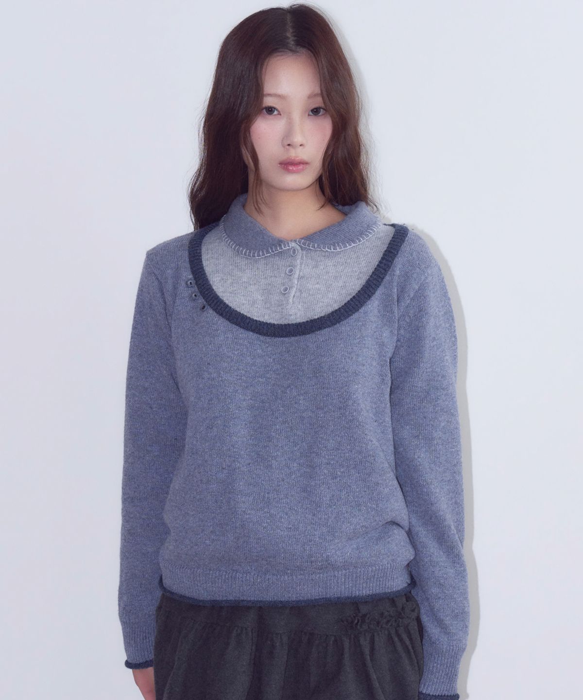 오피쉬(OAFISH) Rolled U-Neck Knit, Blue Gray