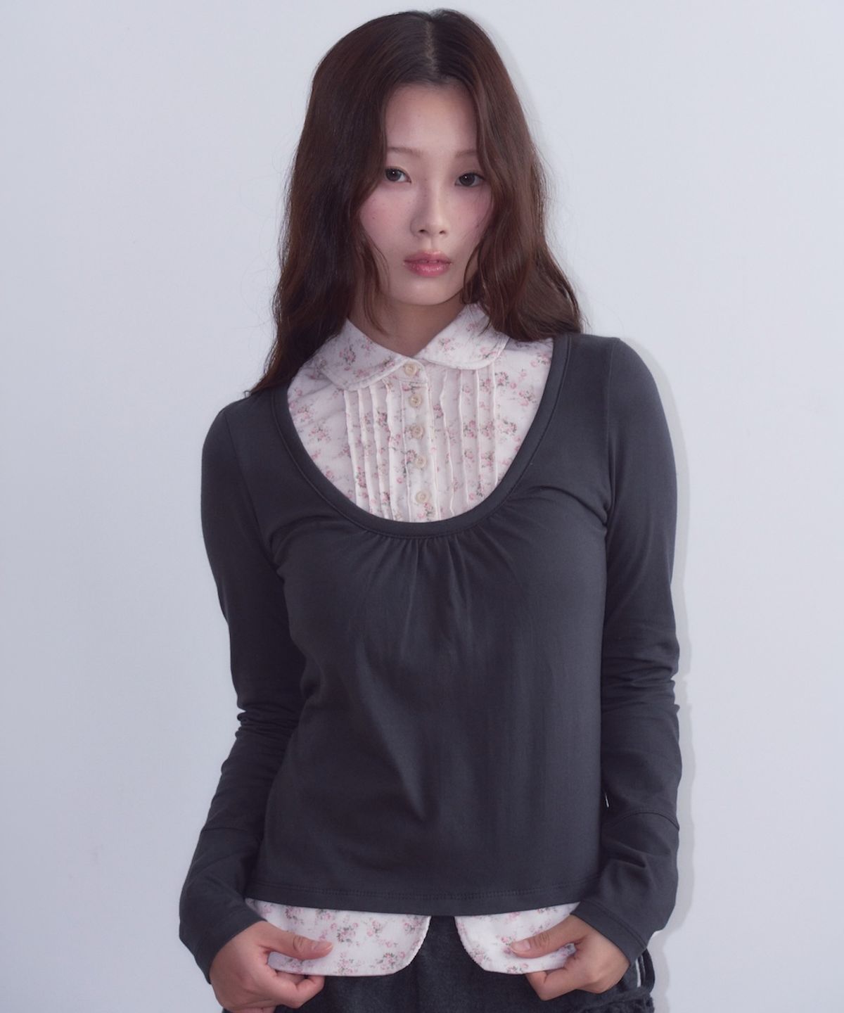 오피쉬(OAFISH) Floral Shirt Long Sleeve, Charcoal