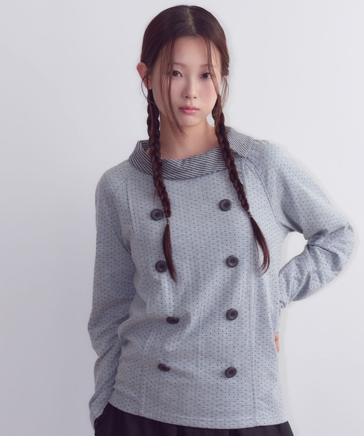 오피쉬(OAFISH) Button Collar Dot Longsleeve, Melange
