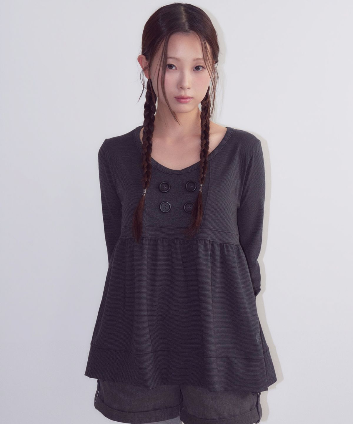 오피쉬(OAFISH) Button Shirring Long Sleeve, Black