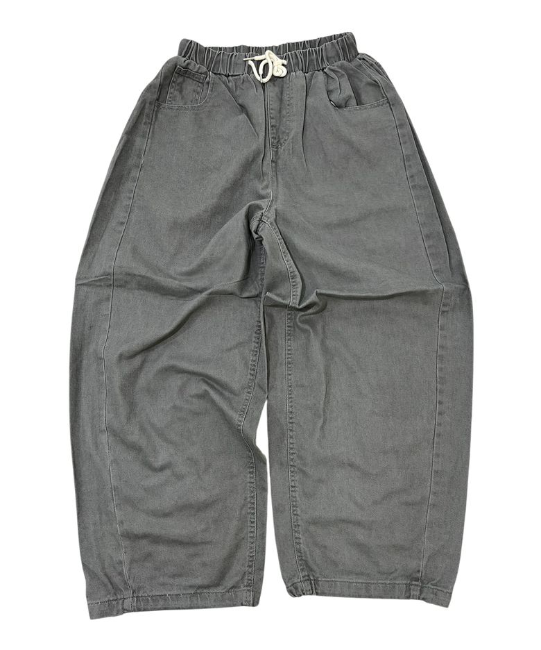Side Tuck Cotton Curved Pants (Gray)