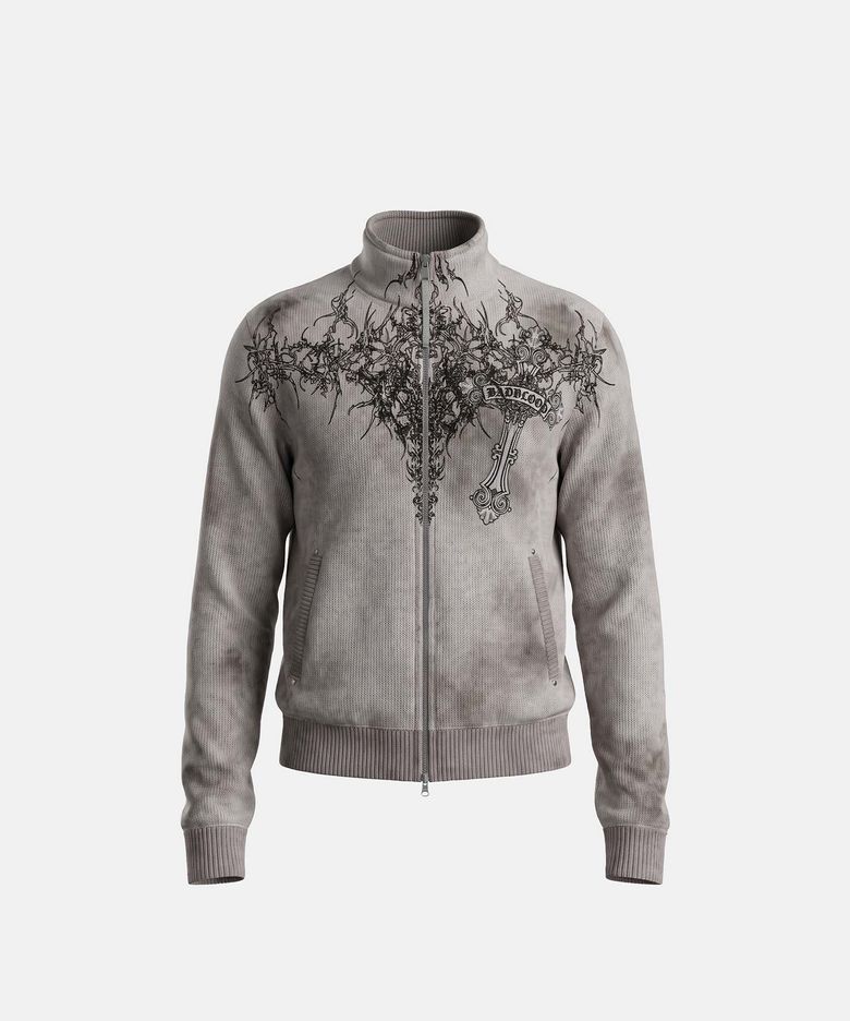 T.M.V. RELIC CROSS Full-Zip 워크샵 니트 트랙 탑 - 그레이