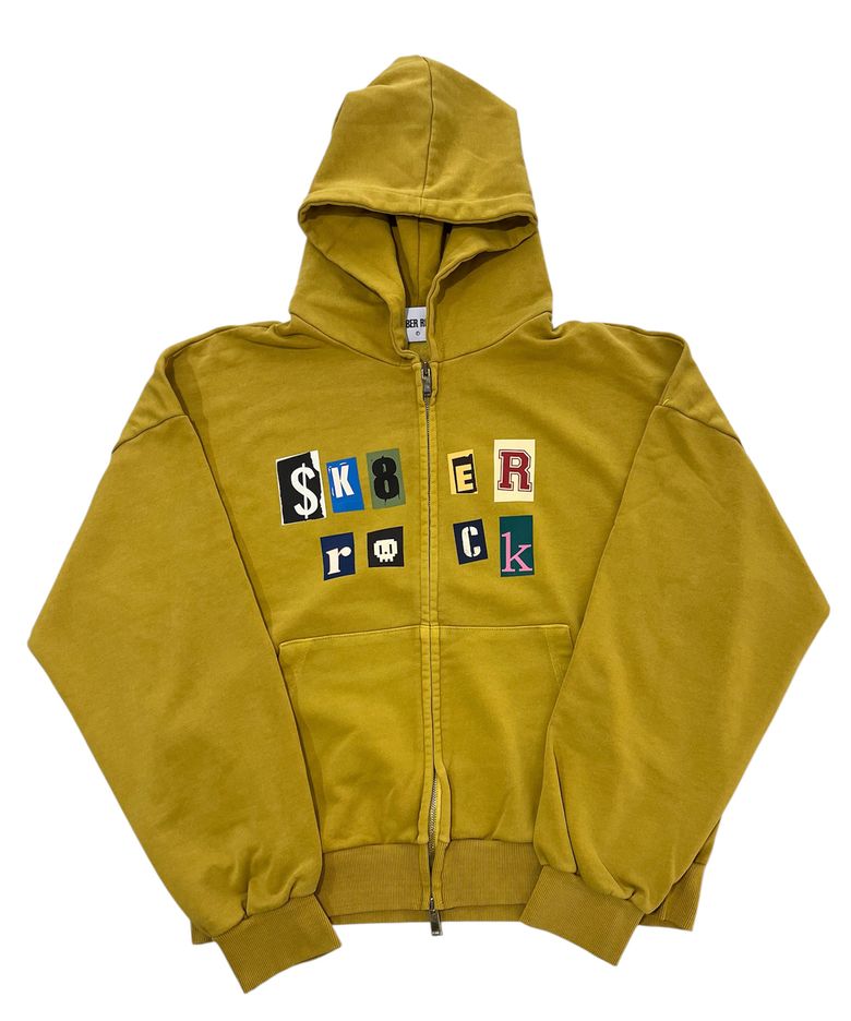 Collage Logo Pigment Sweat Hood Zip-Up (Mustard)