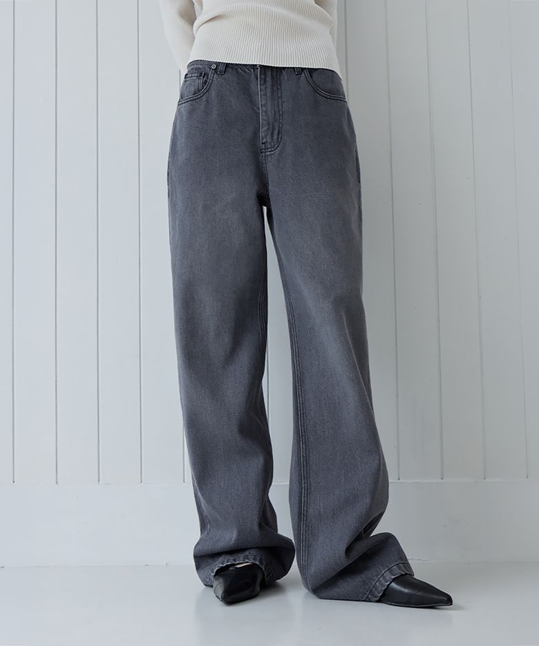 Straight Semi Flare Jeans, GREY