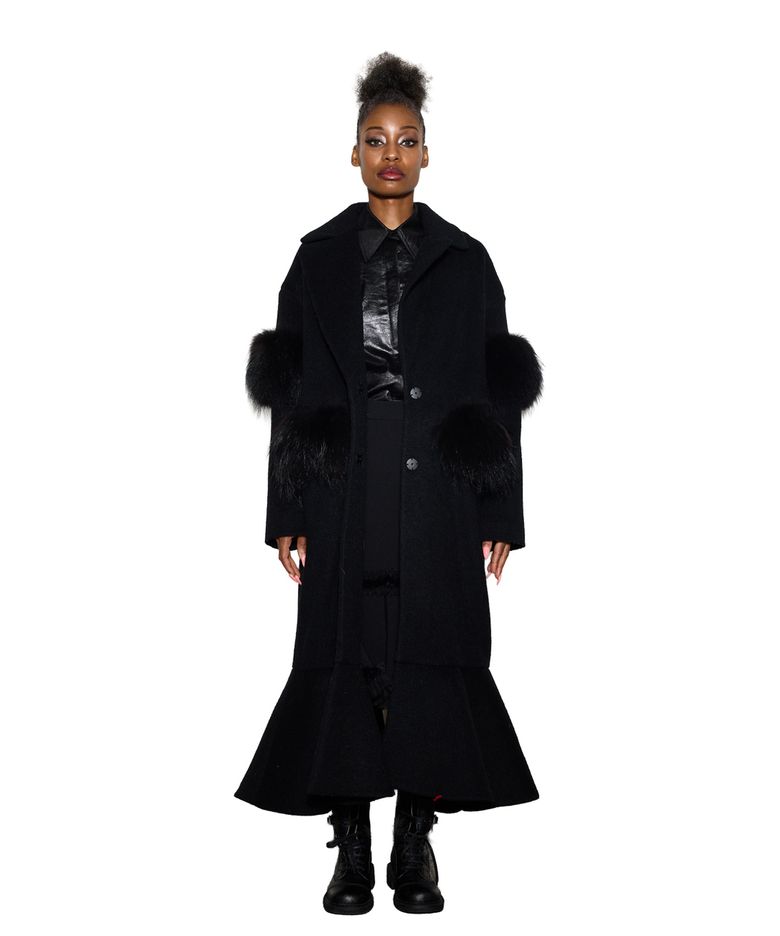 Faux Fur-Trimmed Double-Breasted Coat