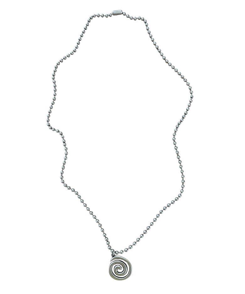 Spiral Antique Silver Ball Chain Necklace