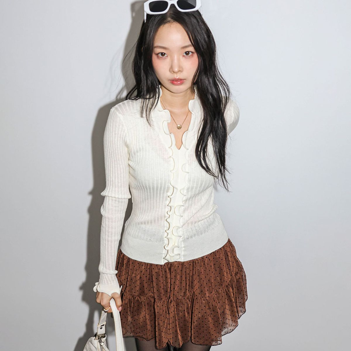 던드롭(DUNDROP) DD_Lace trim cardigan top