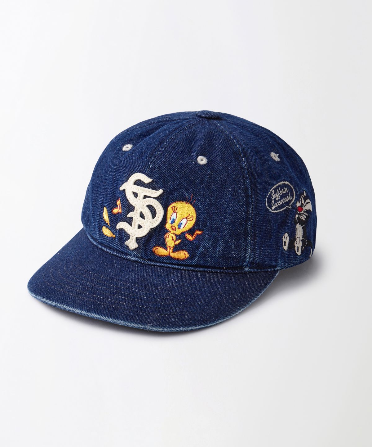 아웃스탠딩(OUTSTANDING) [LOONEY TUNES] DENIM BALL CAP(TWEETY SYLVESTER)_INDIGO