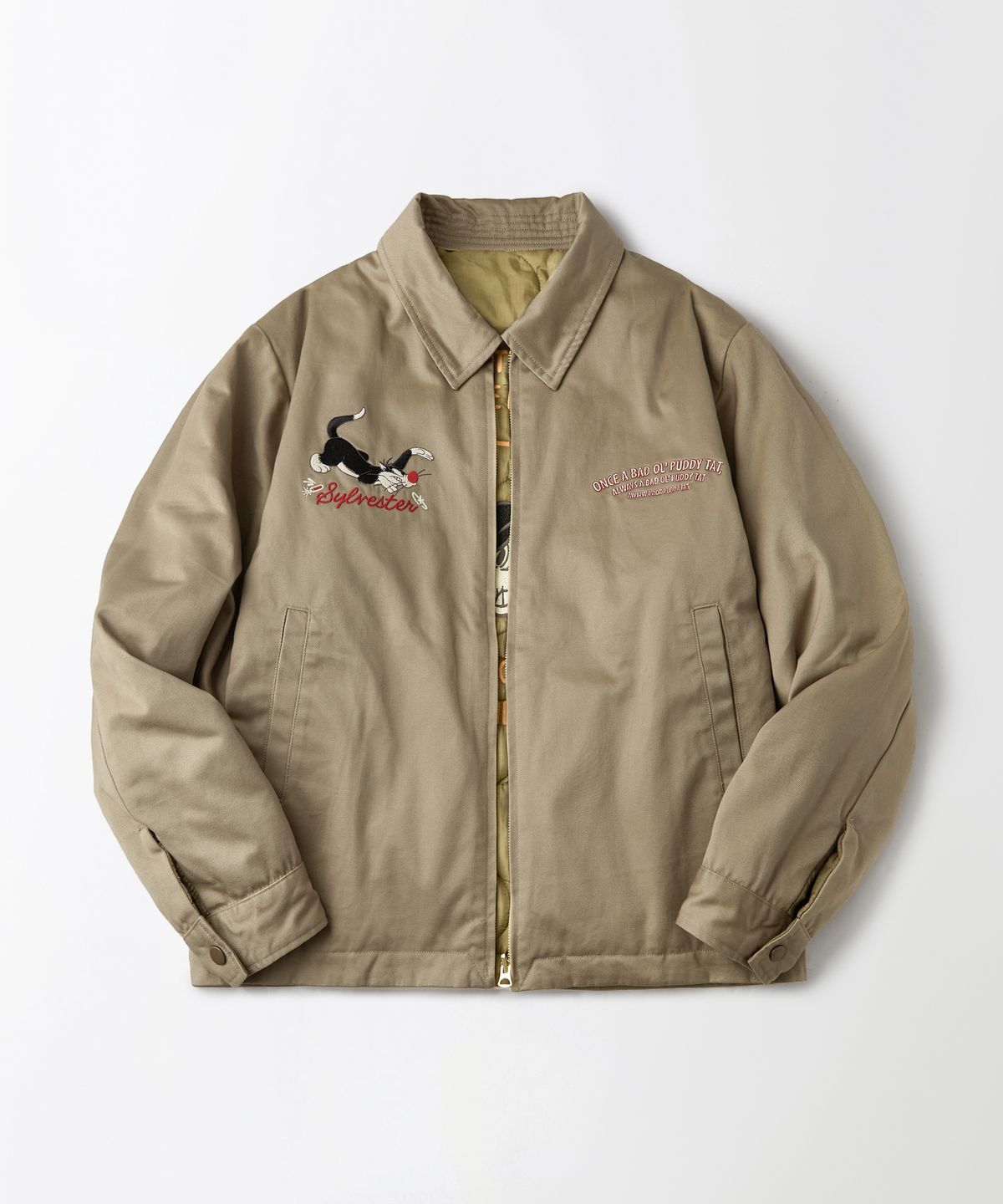 아웃스탠딩(OUTSTANDING) [LOONEY TUNES] REVERSIBLE QUILTED JACKET_KHAKI/OLIVE GREEN