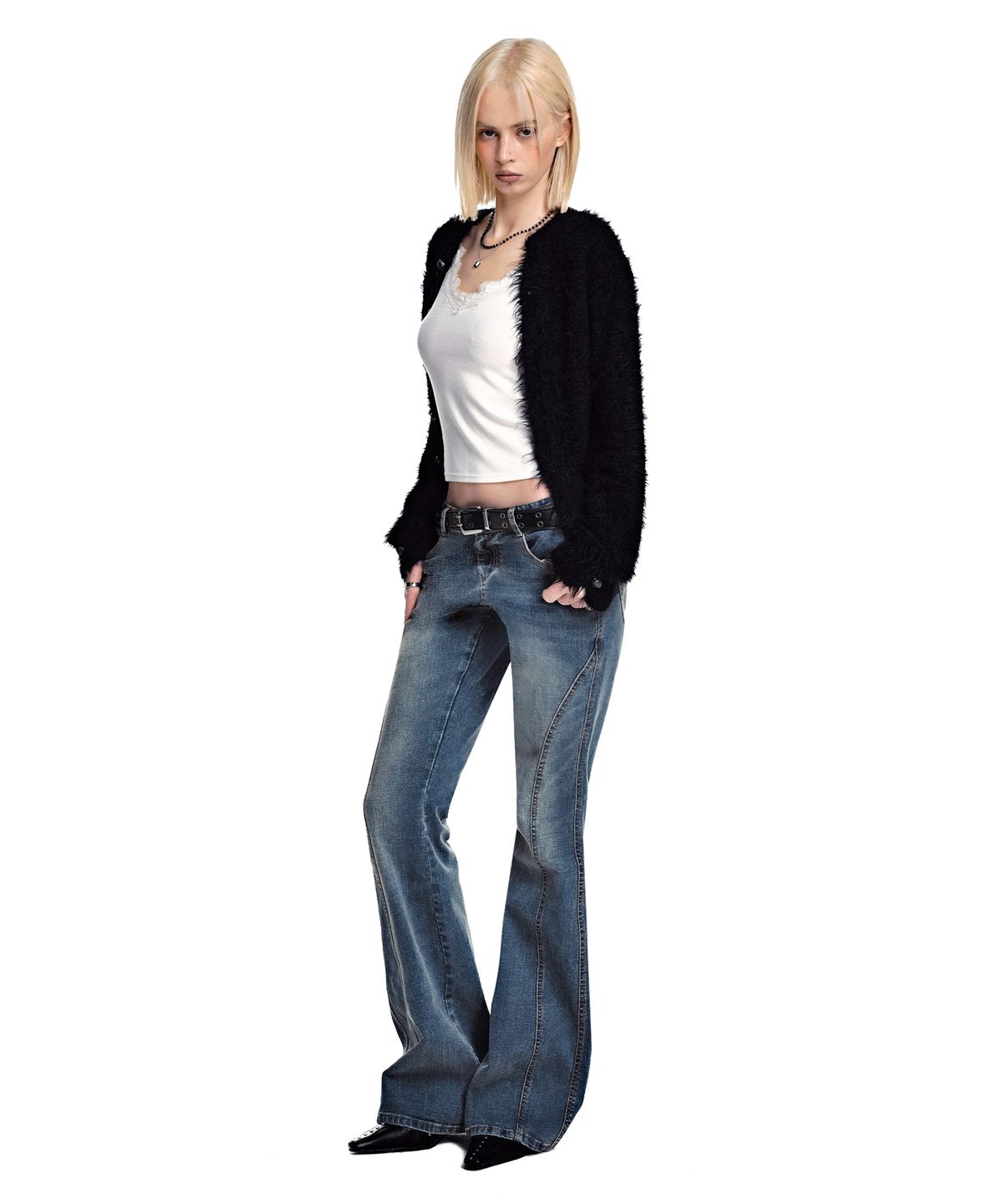 세컨모놀로그(SECONDMONO) Low Rise Panel Flared Denim [BLUE]_SEWPT019BLUE