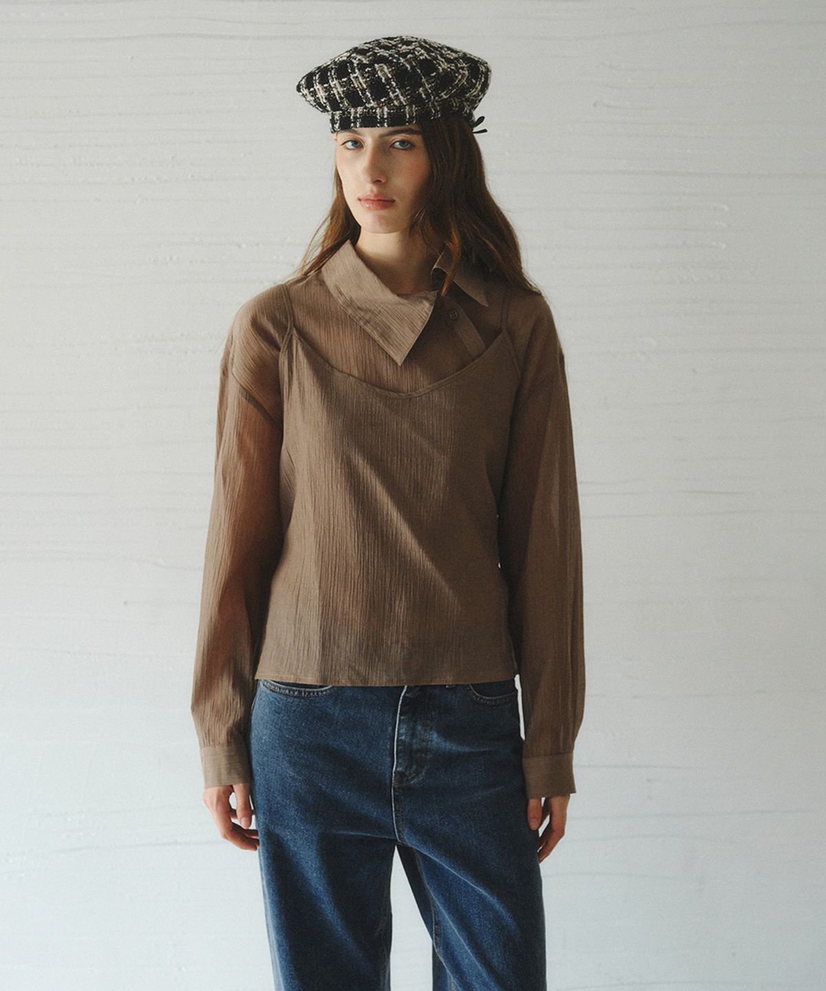 르니나(LENINA) NESIA bustier unbalanced blouse set_BROWN