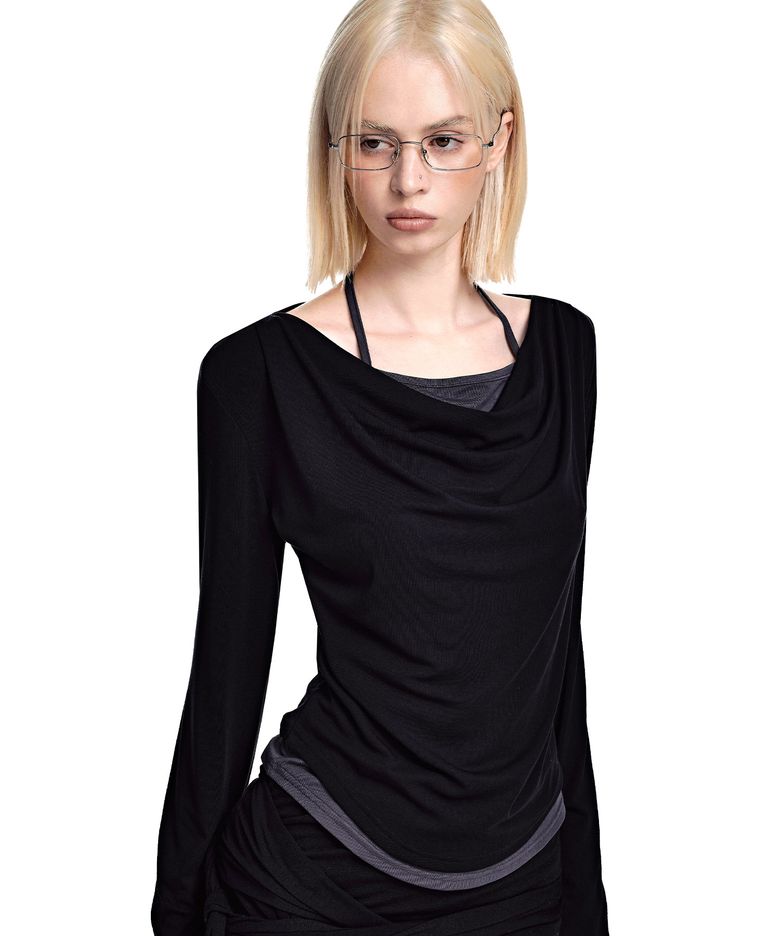2-Way Layered Cowl Neck Top [BLACK]_SEWTS037BLACK