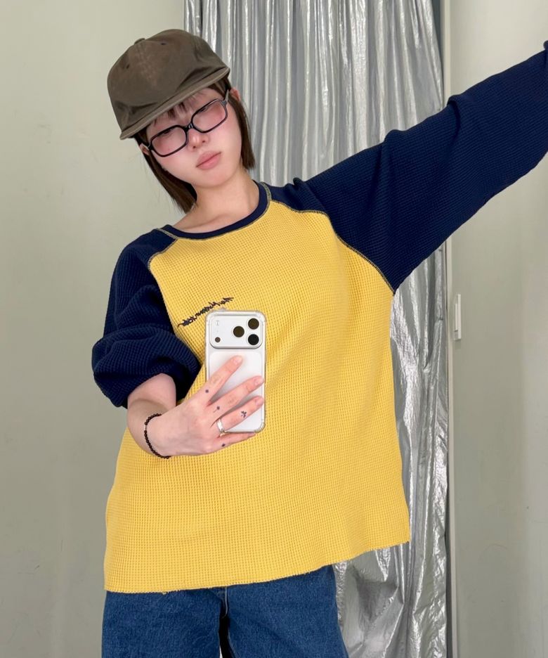 WAFFLE RAGLAN LONG SLEEVE (NAVY)