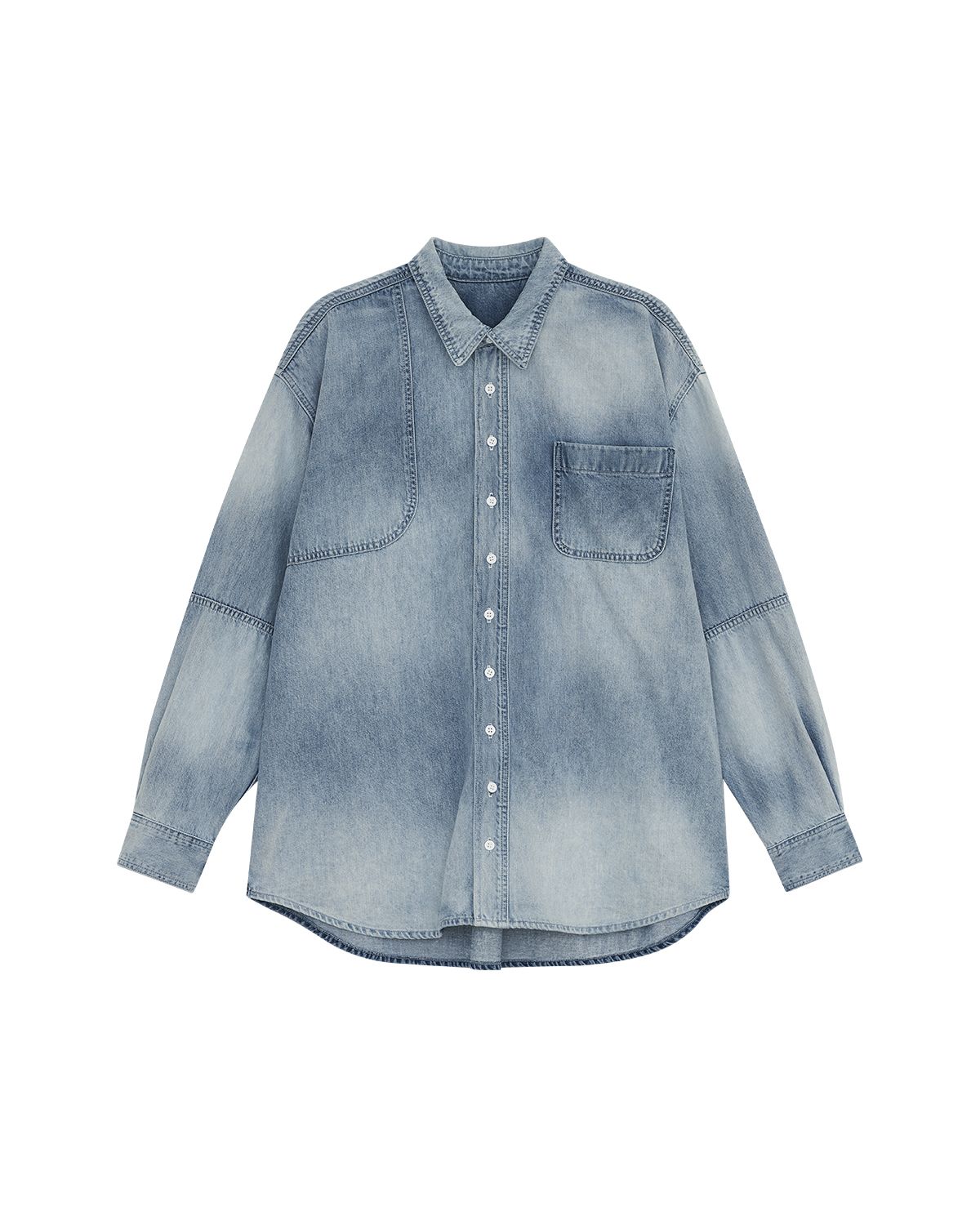 더뮤지엄비지터(THEMUSEUMVISITOR) BUTTON-UP WASHED DENIM SHIRT (BLUE)