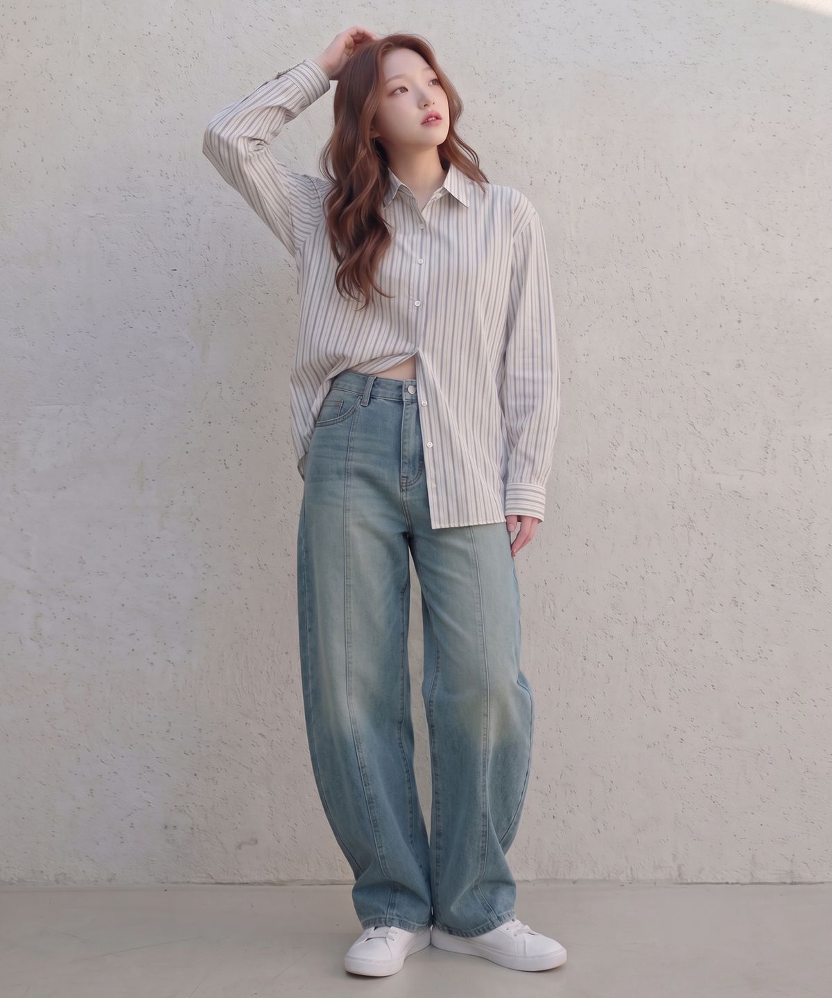 행텐(HANGTEN) 여성 히든밴딩 울트라 소프트 배럴 데님팬츠_281(10580-155-603-10)