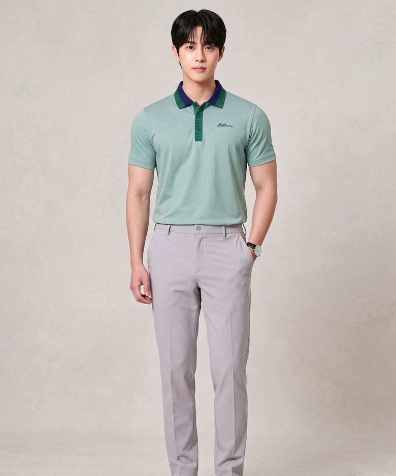 남성 멜란지 피케 폴로 반팔 카라 티셔츠