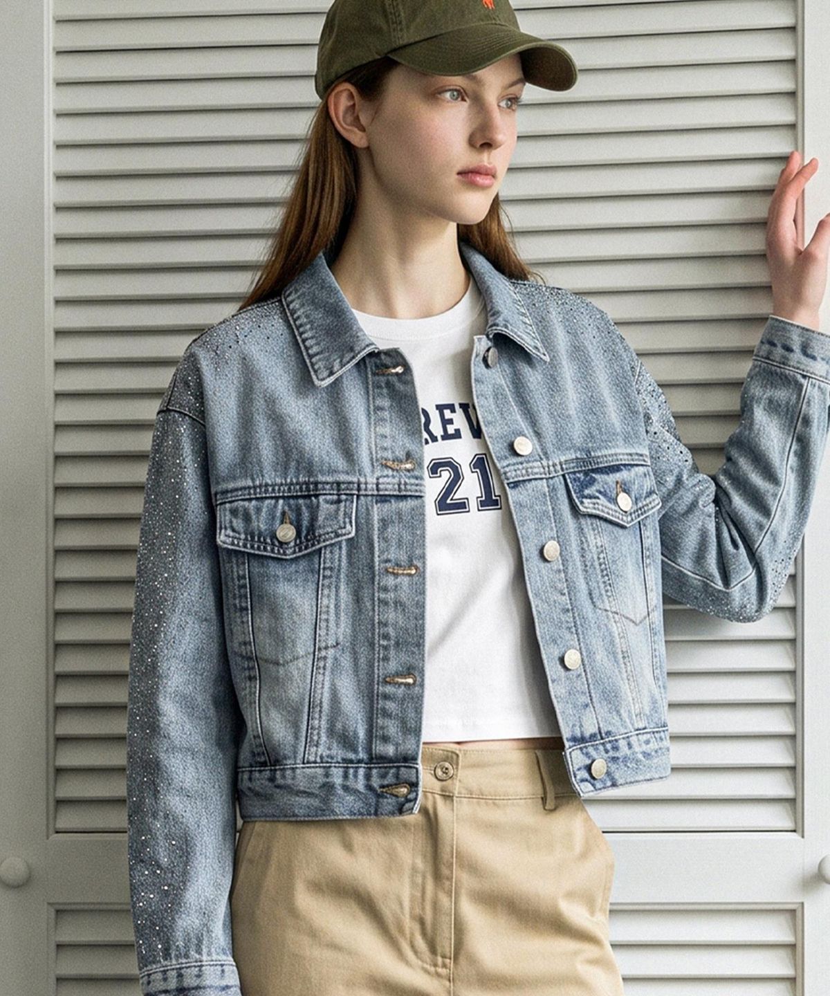 포에버21(FOREVER21) 워싱 크롭 데일리 긴팔 자켓 (FTDCJK019)
