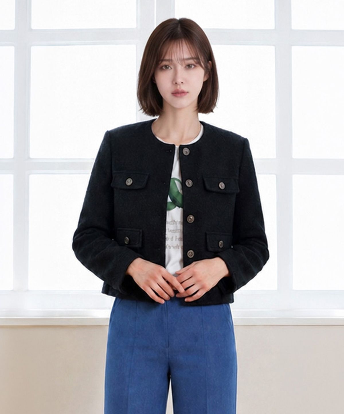 엘바이엘(LBYL) 블랙 트위드 베이직 숏 자켓