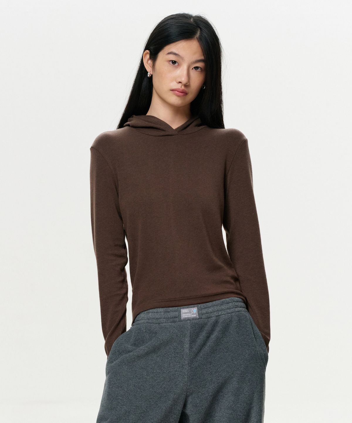 이알에이(ERA) WOMEN ERA JERSEY HOODED TOP - BROWN